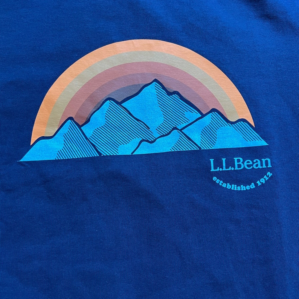 LL BEAN Slightly Fitted Mens Navy Graphic Print Short Sleeve Crewneck T-Shirt XL